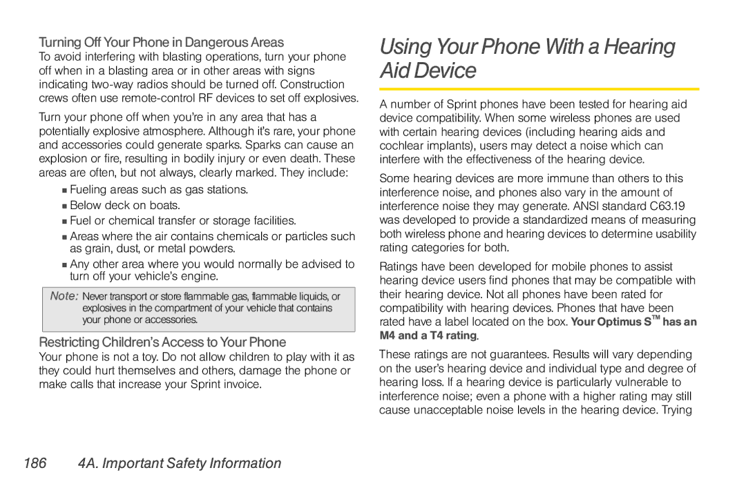 LG Electronics Optimus S manual Using Your Phone With a Hearing Aid Device, Turning Off Your Phone in Dangerous Areas 