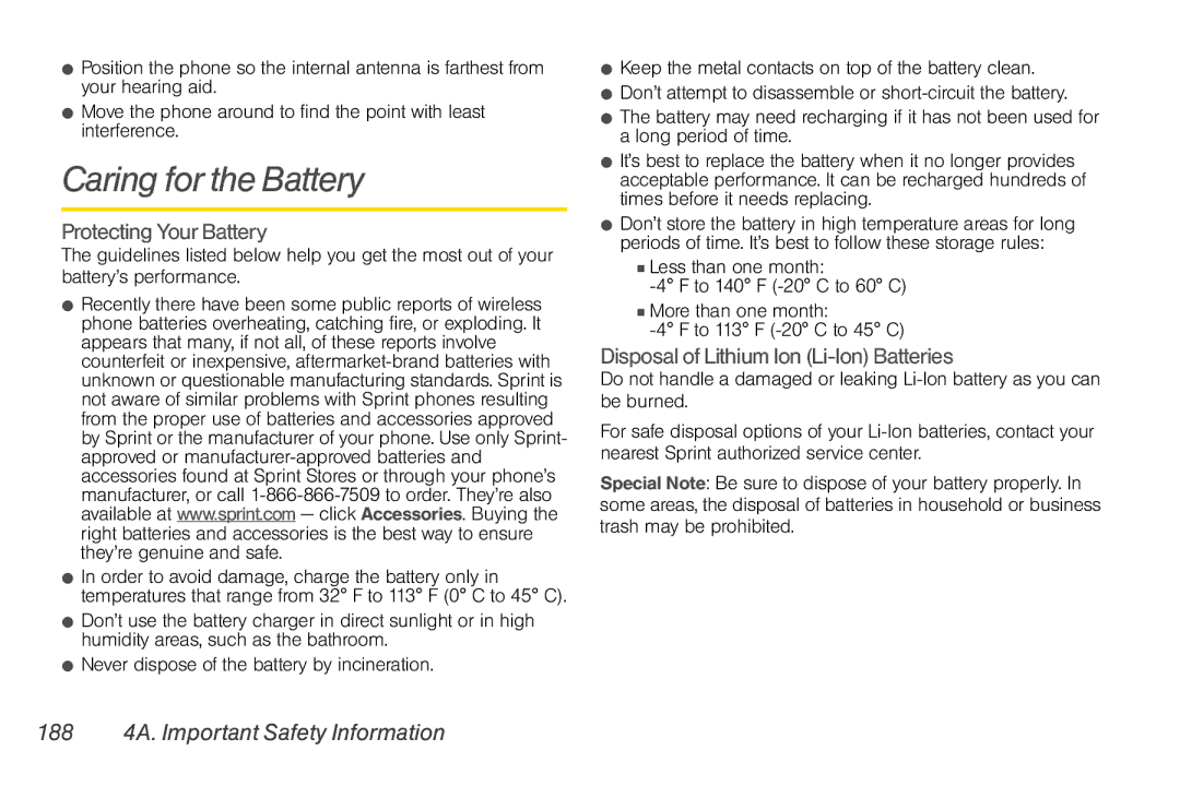 LG Electronics Optimus S manual Caring for the Battery, Protecting Your Battery, Disposal of Lithium Ion Li-Ion Batteries 