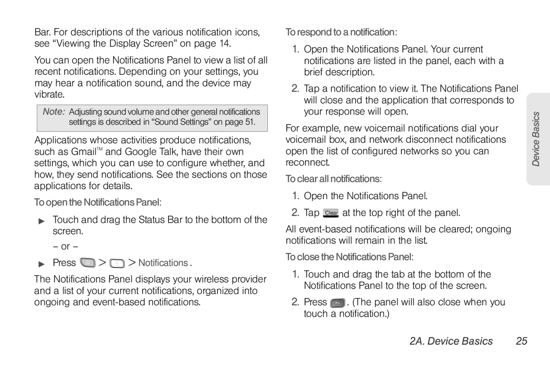 LG Electronics Optimus S manual To open the Notifications Panel, To respond to a notification, To clear all notifications 