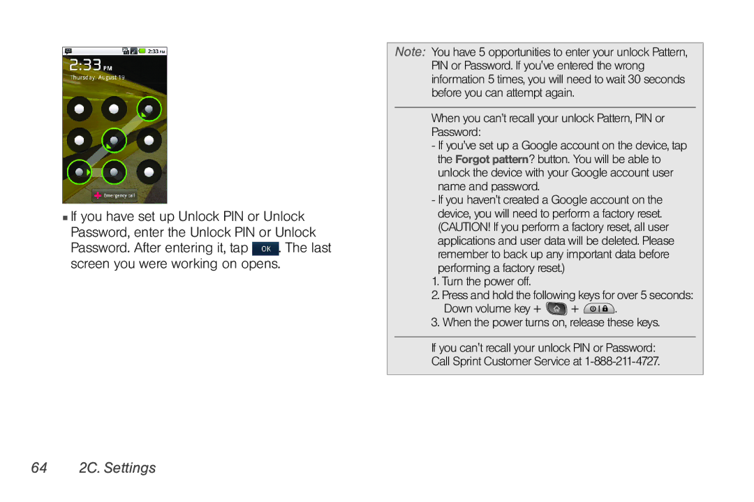 LG Electronics Optimus S manual 64 2C. Settings 