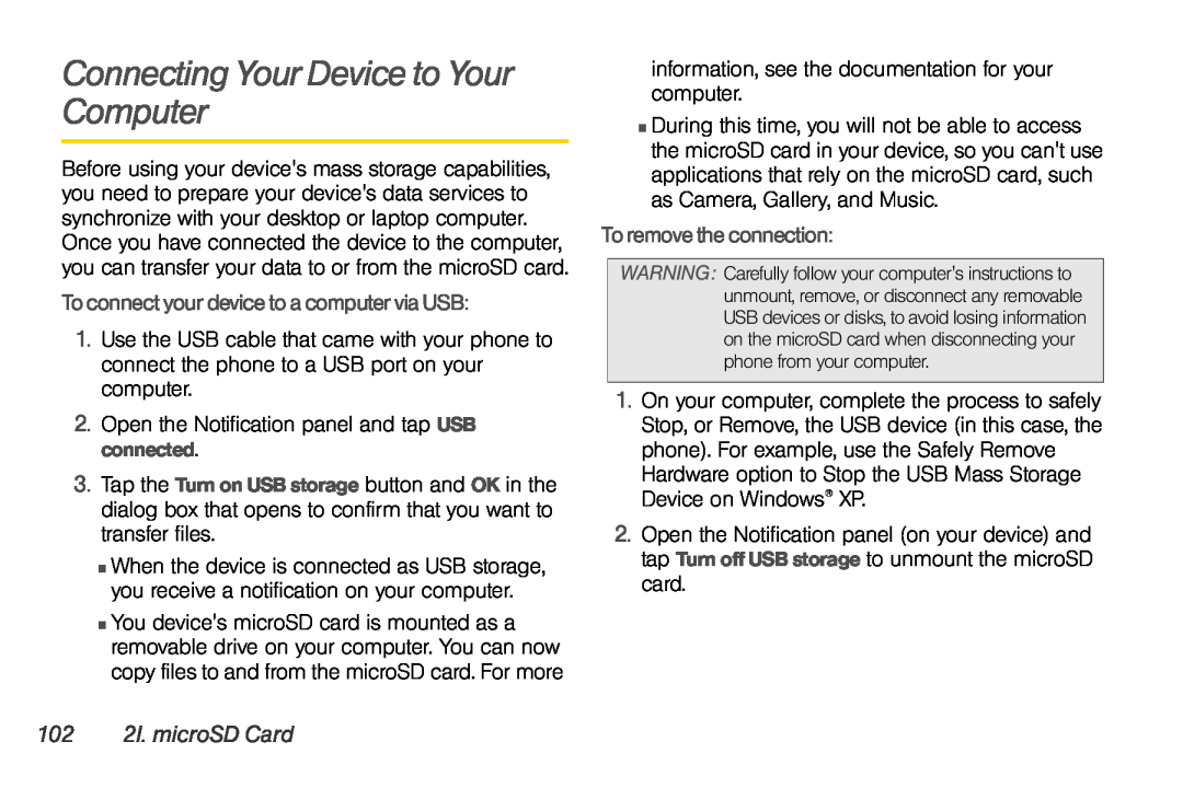 LG Electronics Optimus S manual Connecting Your Device to Your Computer, To connect your device to a computer via USB 