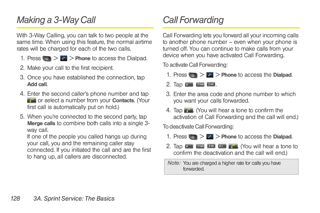 LG Electronics Optimus S manual Making a 3-Way Call, To activate Call Forwarding, To deactivate Call Forwarding 