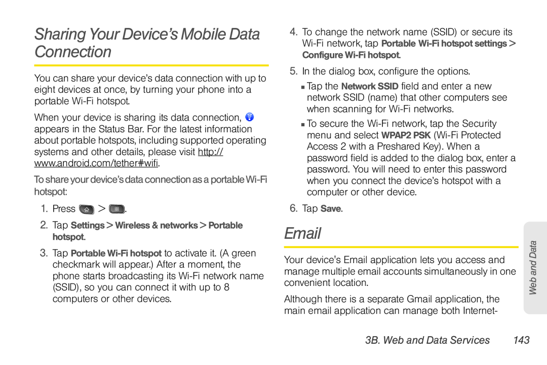LG Electronics Optimus S manual Sharing Your Device’s Mobile Data Connection, 3B. Web and Data Services 