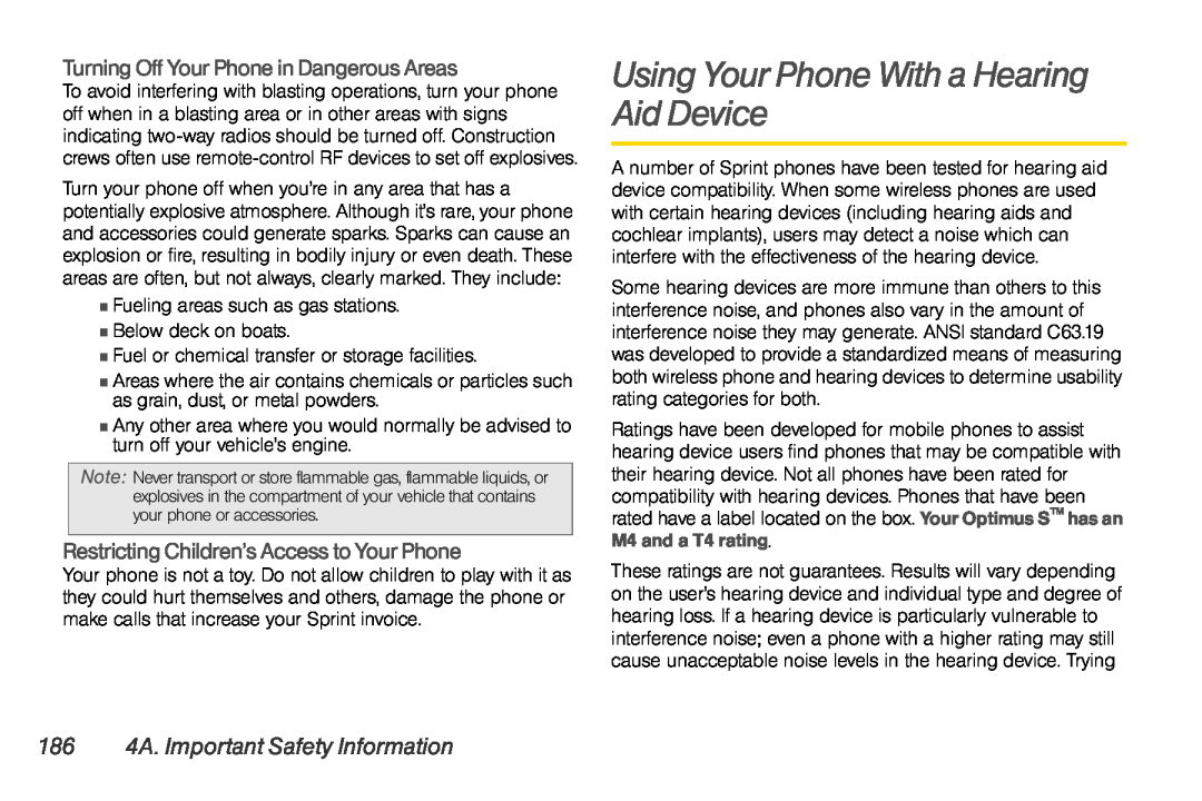 LG Electronics Optimus S manual Using Your Phone With a Hearing Aid Device, Turning Off Your Phone in Dangerous Areas 