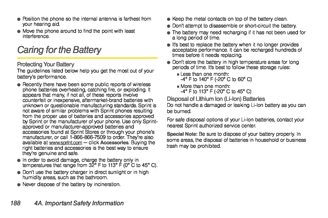 LG Electronics Optimus S manual Caring for the Battery, Protecting Your Battery, Disposal of Lithium Ion Li-Ion Batteries 