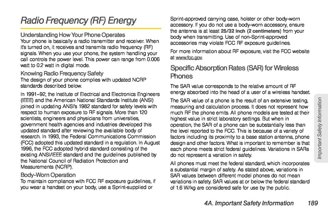 LG Electronics Optimus S Radio Frequency RF Energy, Specific Absorption Rates SAR for Wireless Phones, Body-Worn Operation 