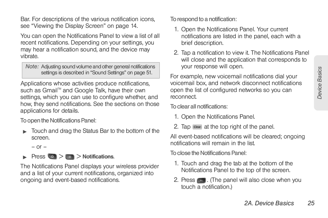 LG Electronics Optimus S manual To open the Notifications Panel, To respond to a notification, To clear all notifications 