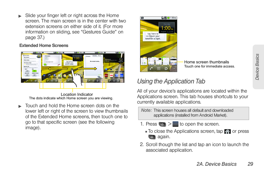 LG Electronics Optimus S manual Using the Application Tab, 2A. Device Basics 
