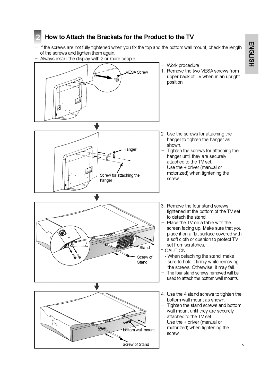 LG Electronics OSW100 install manual How to Attach the Brackets for the Product to the TV, Position 