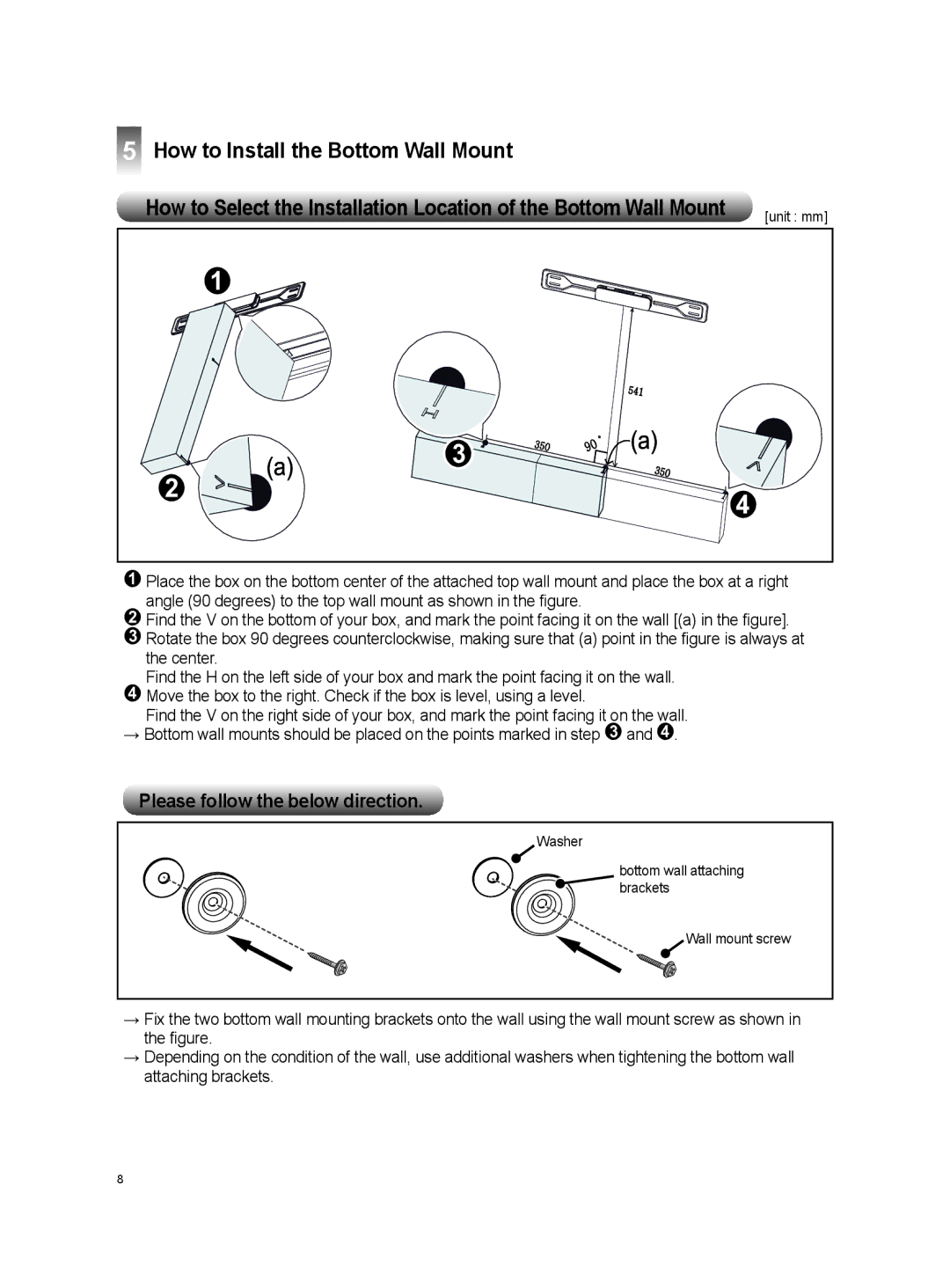 LG Electronics OSW100 install manual Unit mm 