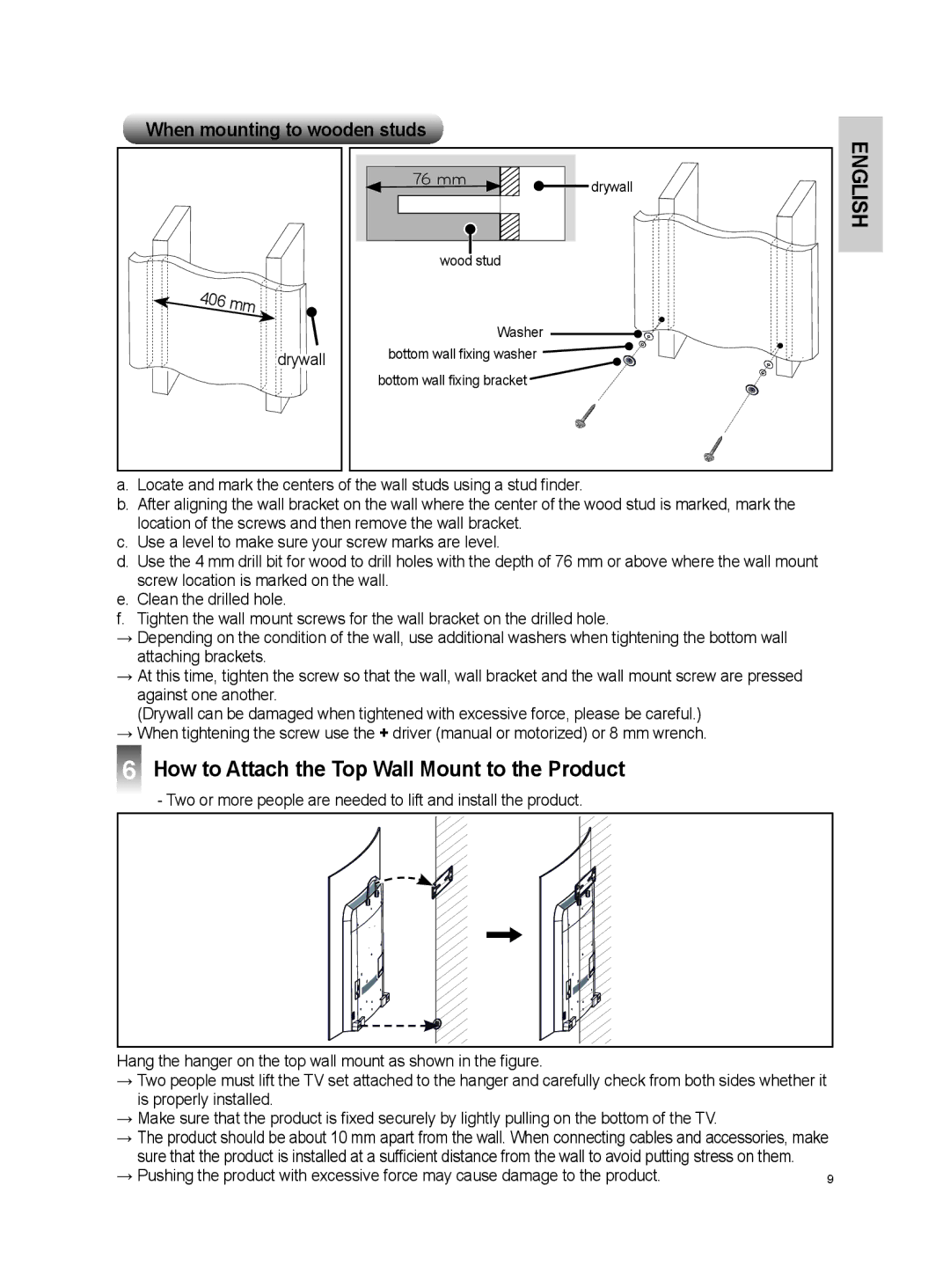 LG Electronics OSW100 install manual How to Attach the Top Wall Mount to the Product 