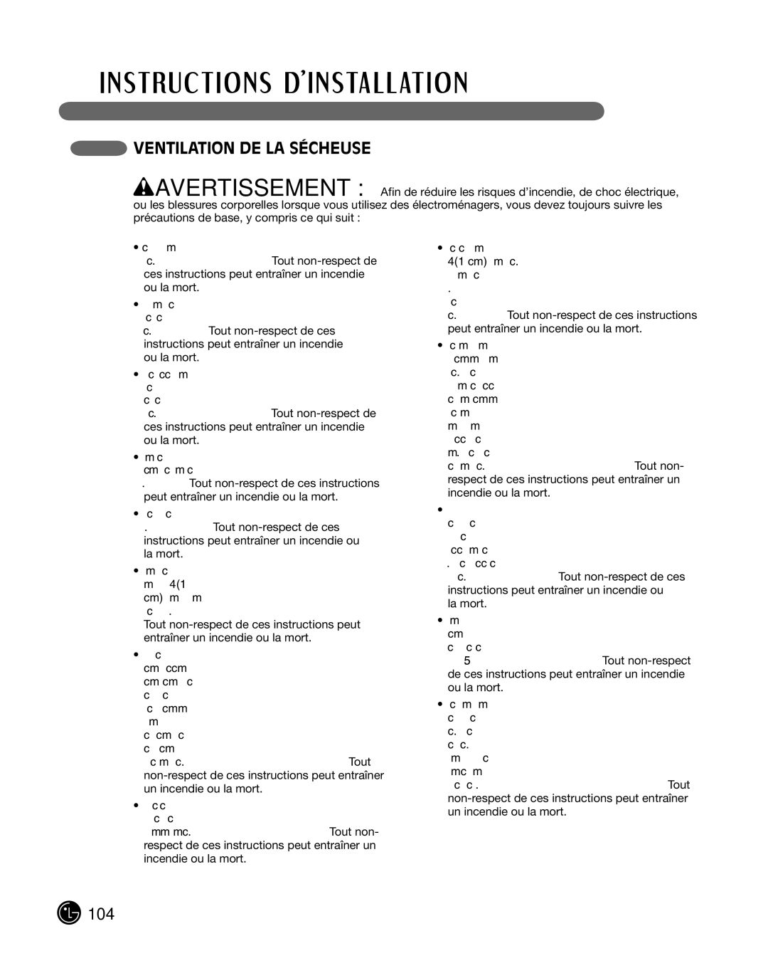 LG Electronics P154 manual VentiLation de La sécHeuse 