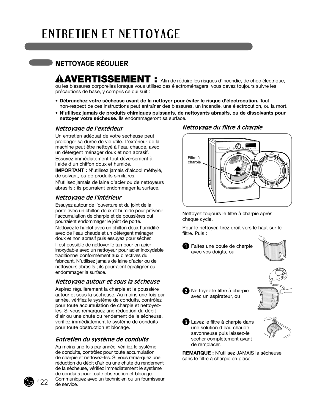 LG Electronics P154 manual NettoYaGe réGuLier 