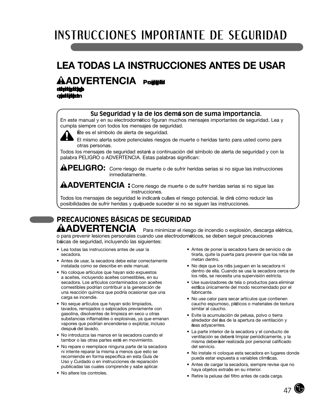 LG Electronics P154 manual LEA Todas LA Instrucciones Antes DE Usar, Precauciones básicas de seguridad 