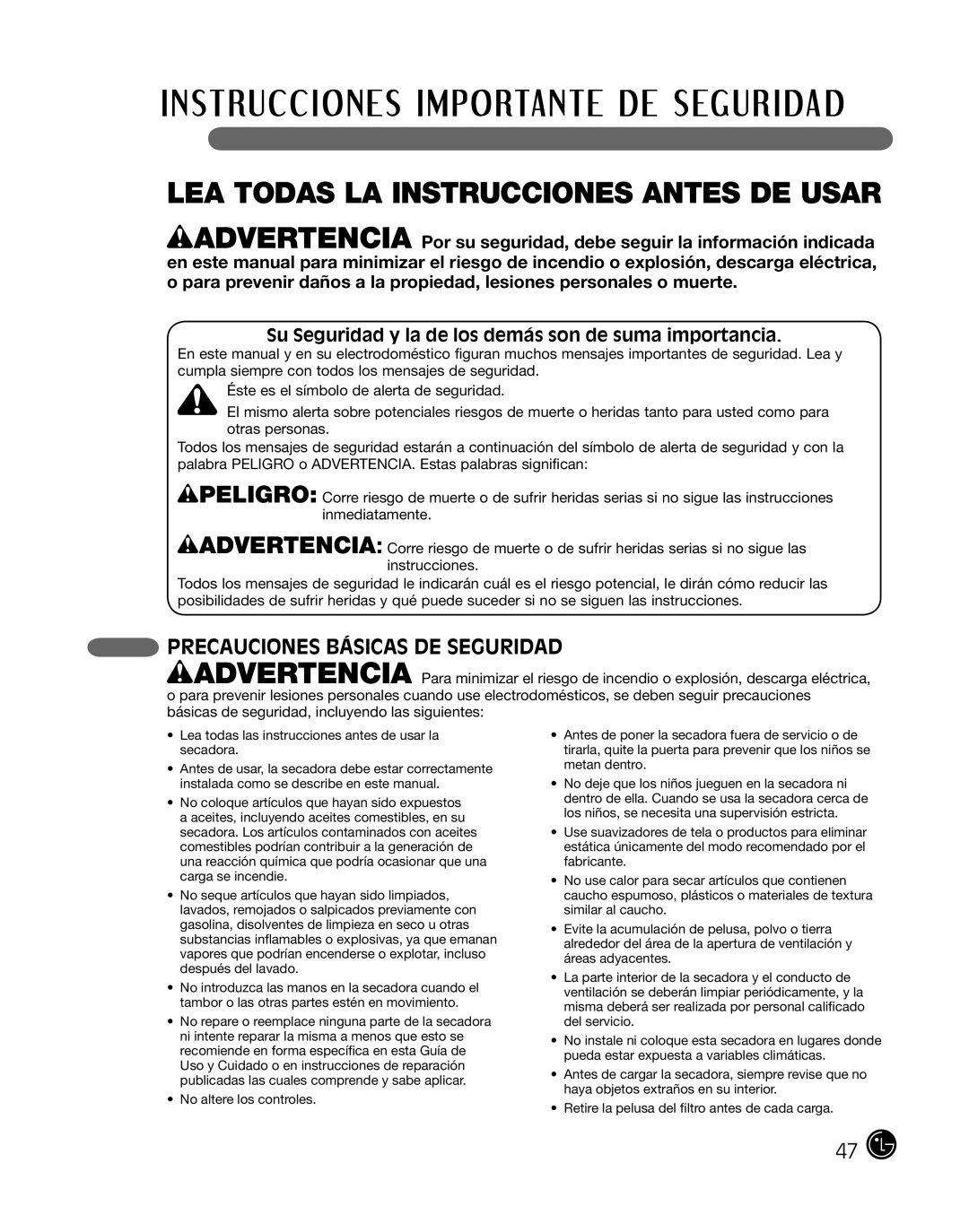 LG Electronics P154 manual Lea Todas La Instrucciones Antes De Usar, Precauciones básicas de seguridad 
