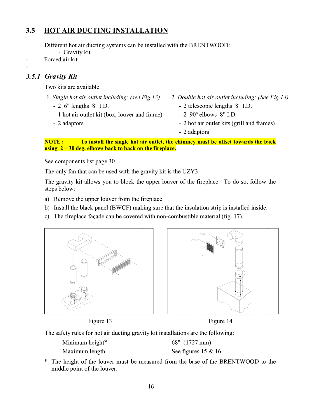 LG Electronics P1BRENTW-A installation instructions HOT AIR Ducting Installation, Gravity Kit 