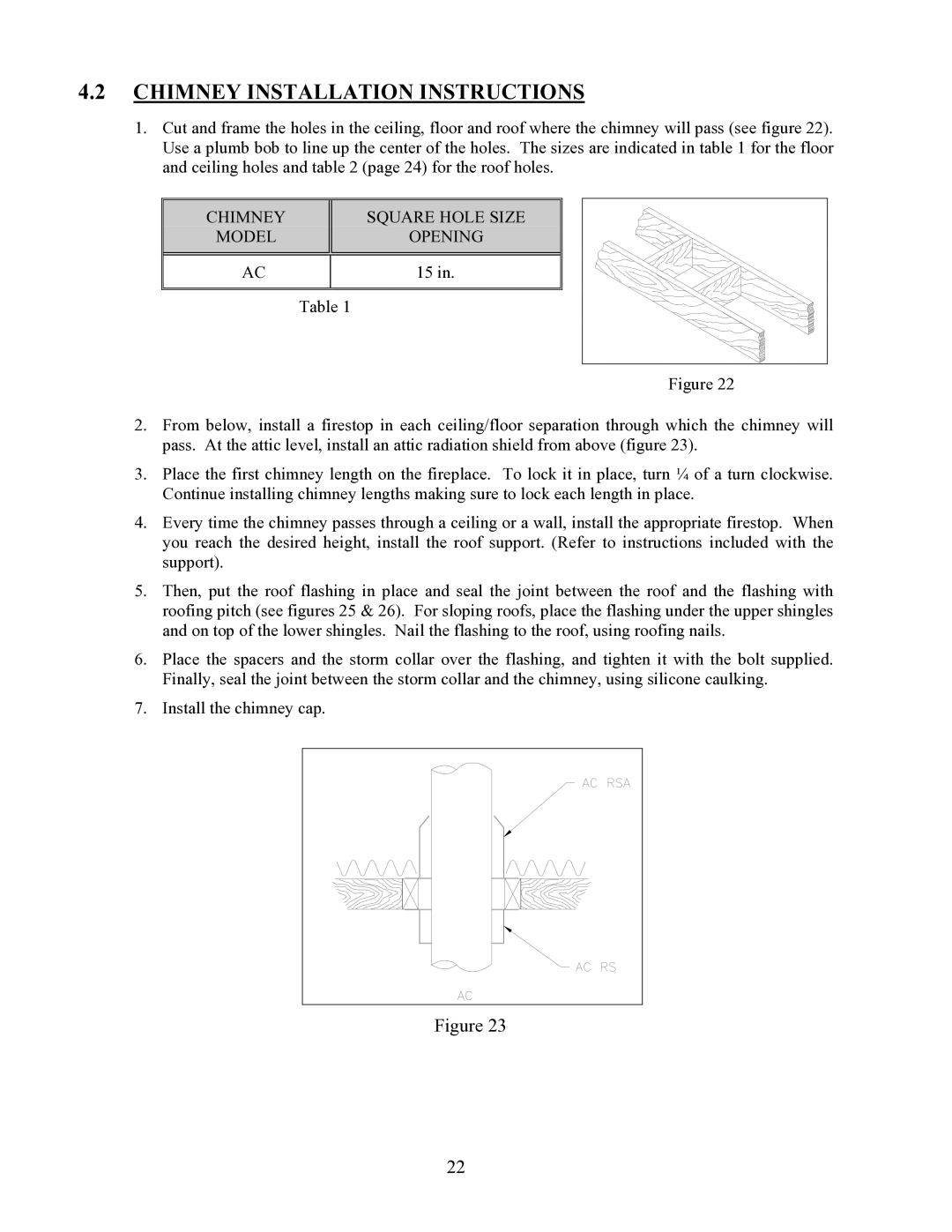 LG Electronics P1BRENTW-A installation instructions Chimney Installation Instructions, Chimney Square Hole Size 