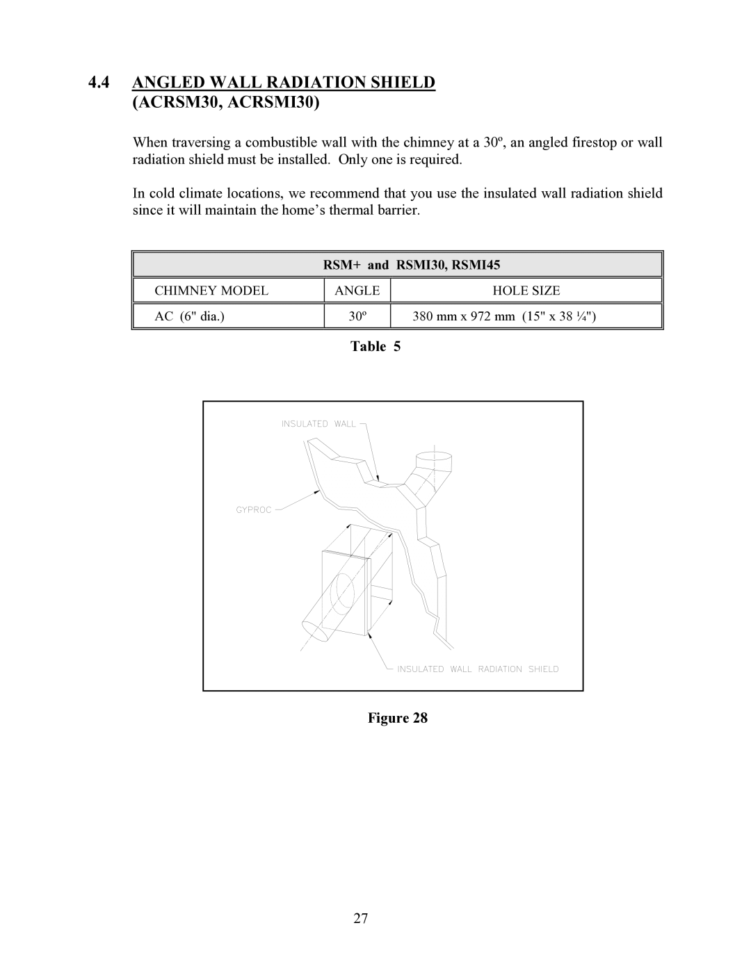 LG Electronics P1BRENTW-A installation instructions Angled Wall Radiation Shield ACRSM30, ACRSMI30 