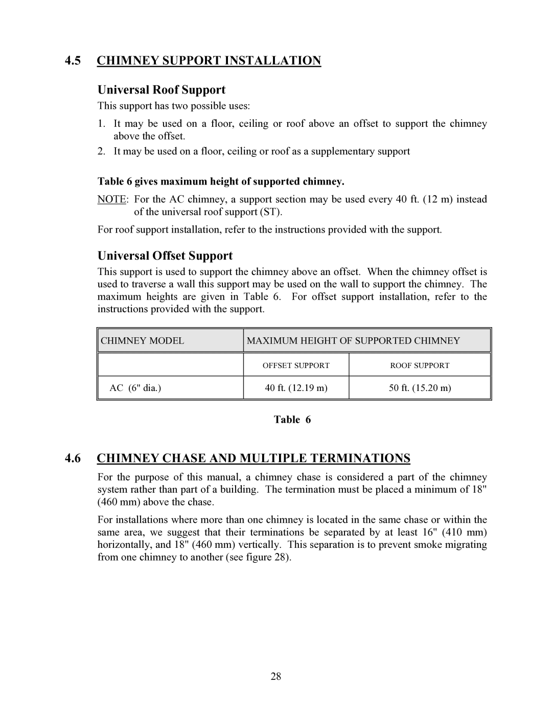 LG Electronics P1BRENTW-A installation instructions Chimney Support Installation, Chimney Chase and Multiple Terminations 