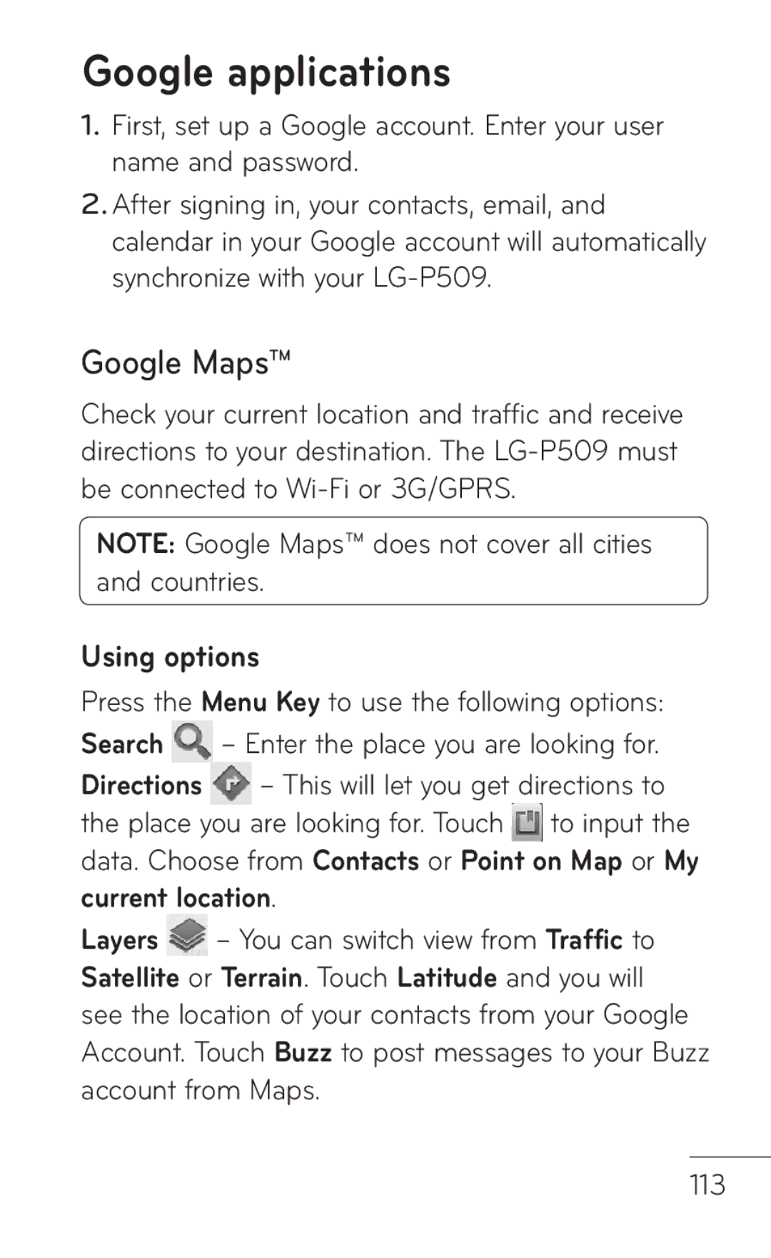 LG Electronics MFL67008601, P509 manual Google applications, Google Maps 