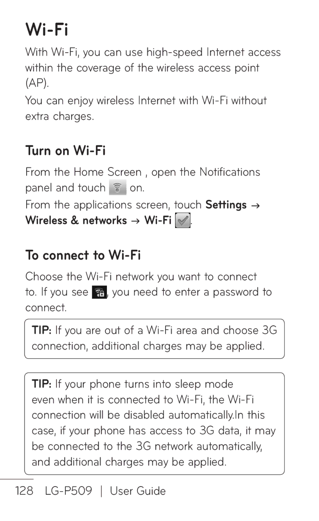 LG Electronics P509, MFL67008601 manual Turn on Wi-Fi 