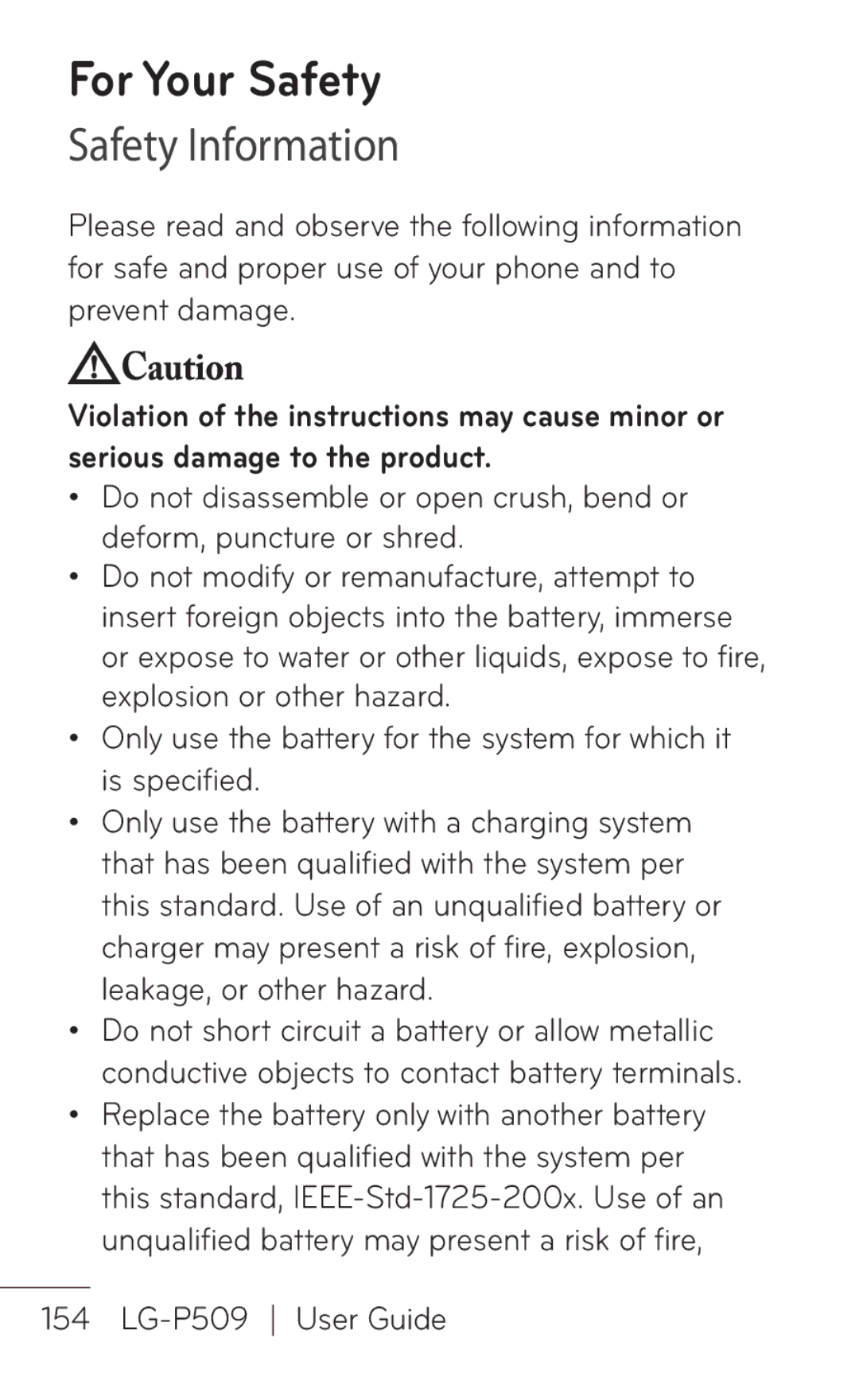 LG Electronics P509, MFL67008601 manual For Your Safety, Safety Information 