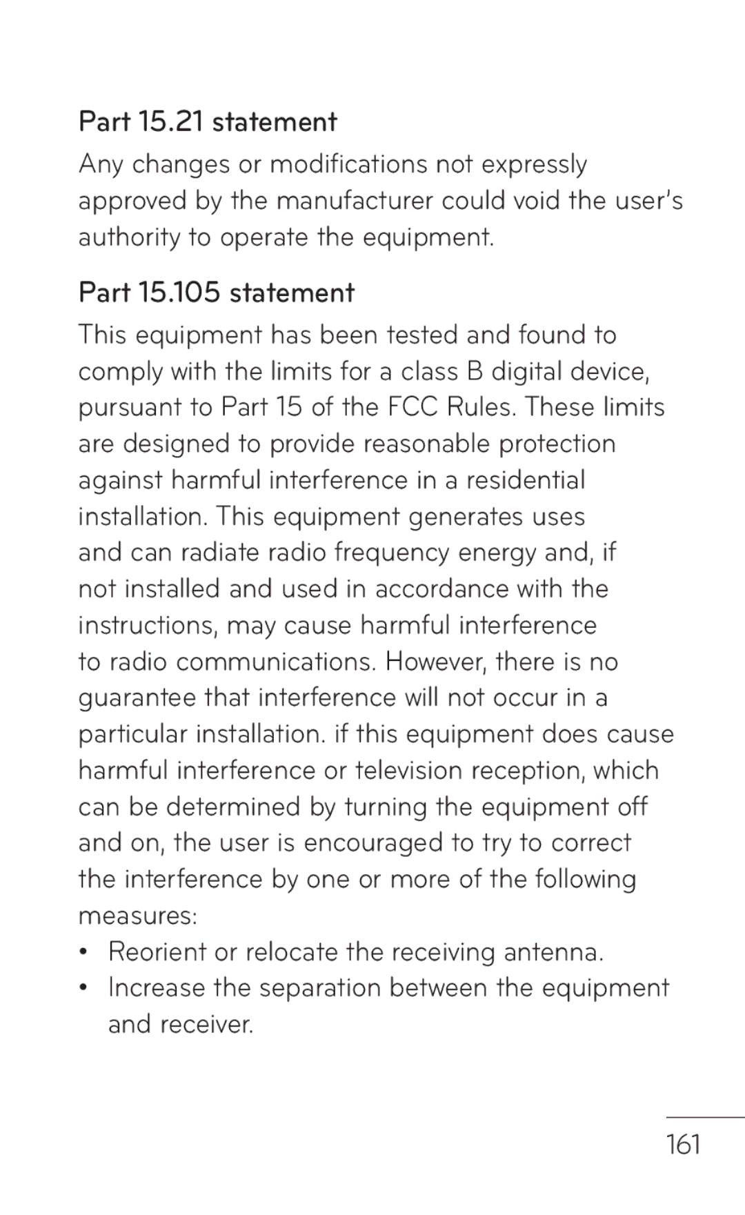 LG Electronics MFL67008601, P509 manual Part 15.21 statement, Part 15.105 statement 