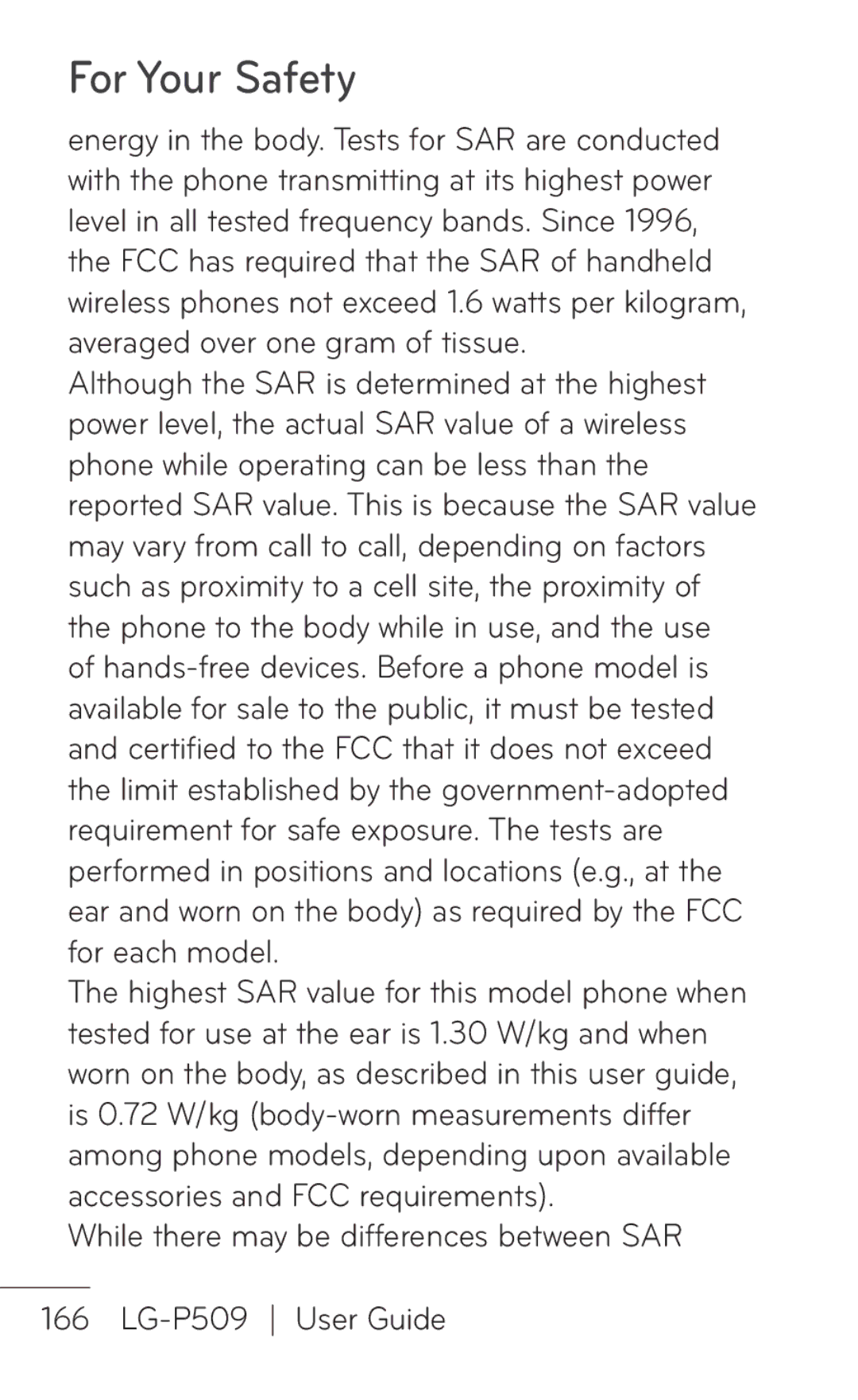 LG Electronics P509, MFL67008601 manual For Your Safety 