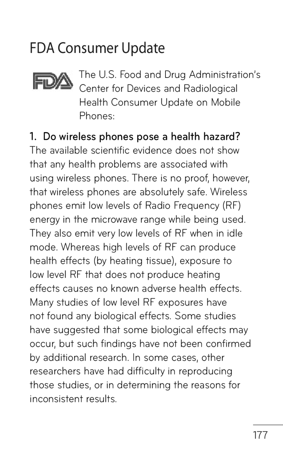 LG Electronics MFL67008601, P509 manual FDA Consumer Update, 177 