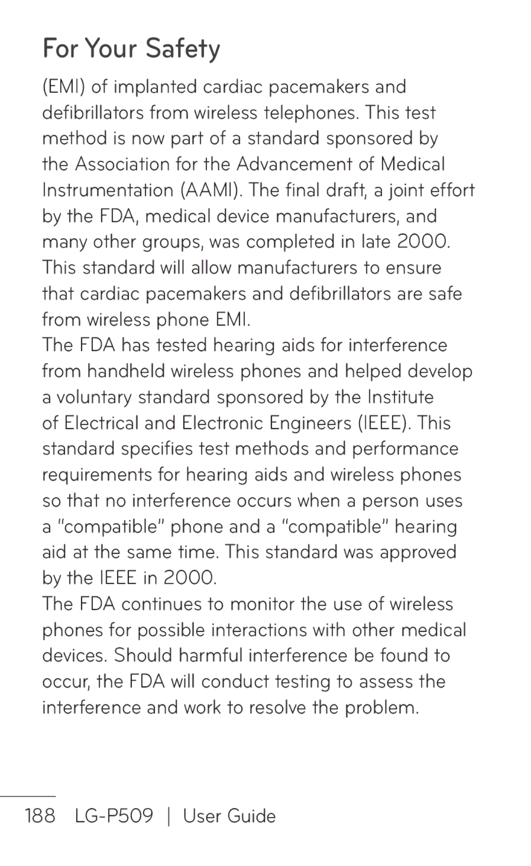 LG Electronics P509, MFL67008601 manual For Your Safety 