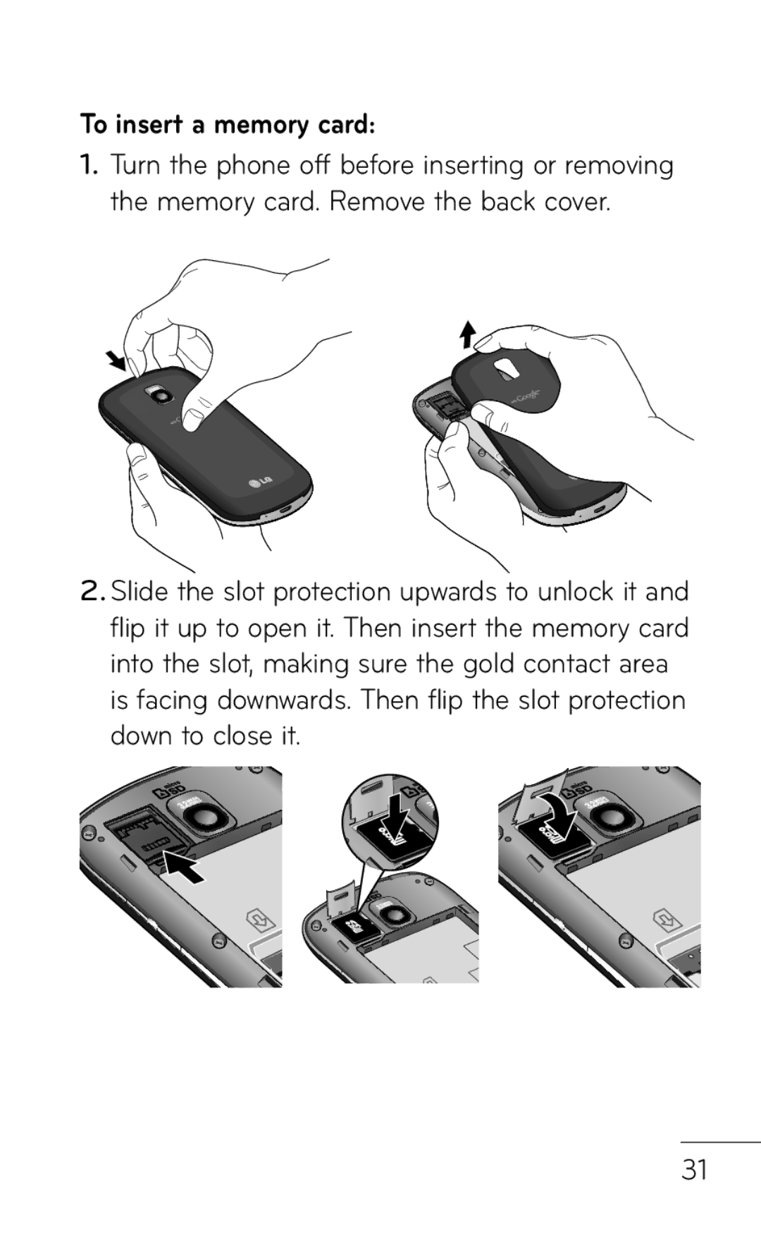 LG Electronics MFL67008601, P509 manual To insert a memory card 