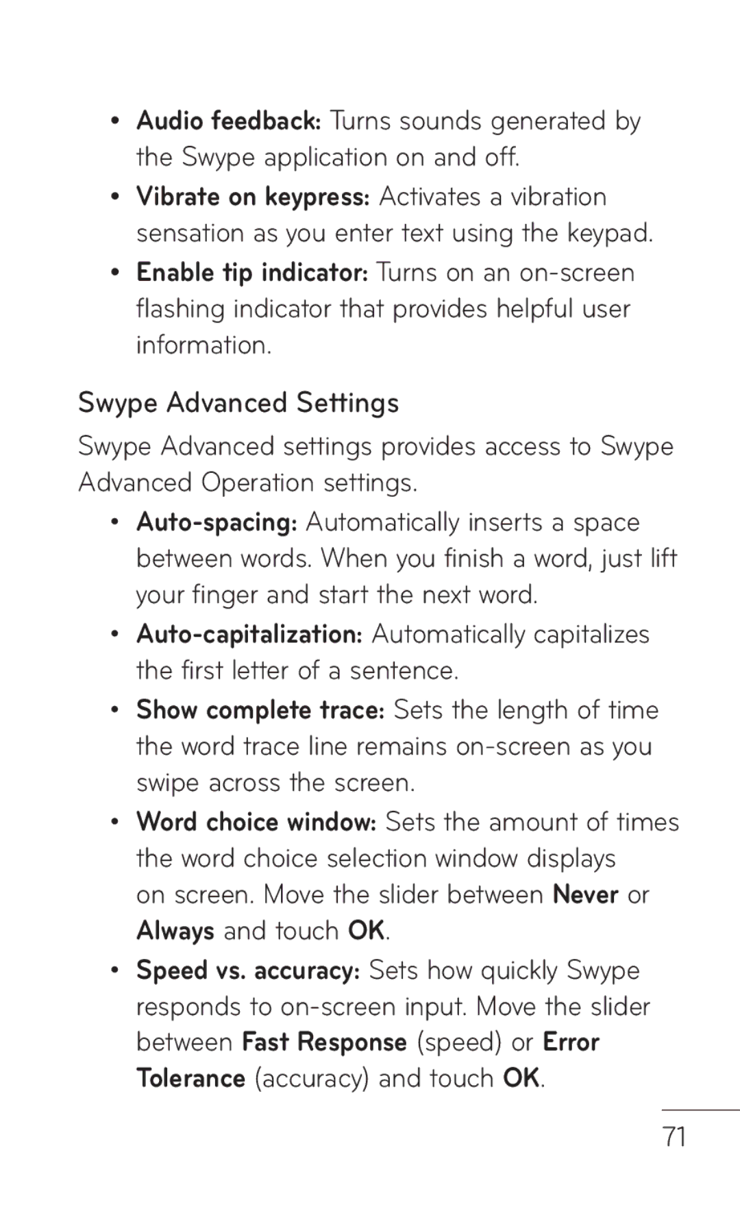 LG Electronics MFL67008601, P509 manual Swype Advanced Settings 