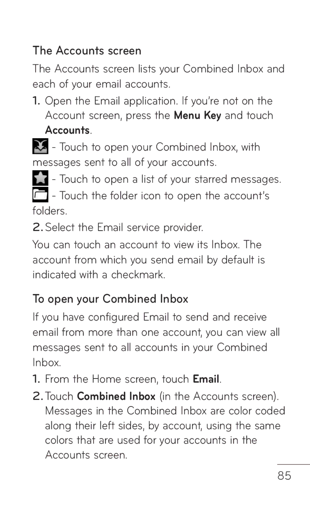 LG Electronics MFL67008601, P509 manual Accounts screen, To open your Combined Inbox 