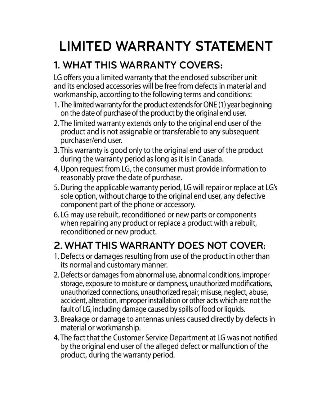 LG Electronics P690B manual Limited Warranty Statement 