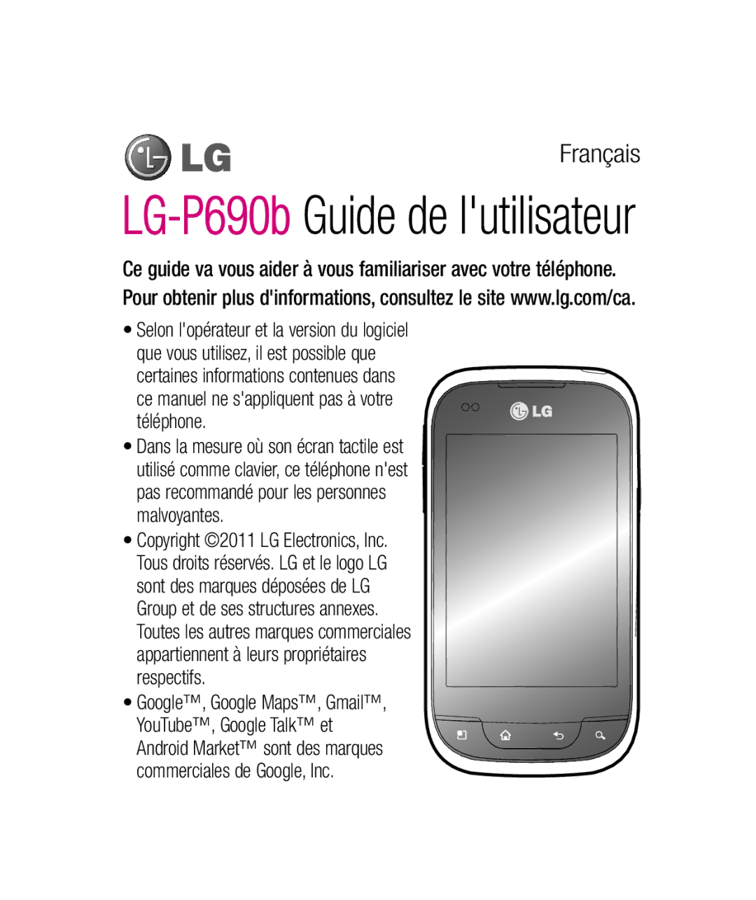 LG Electronics P690B manual LG-P690bGuide de lutilisateur, Google, Google Maps, Gmail 