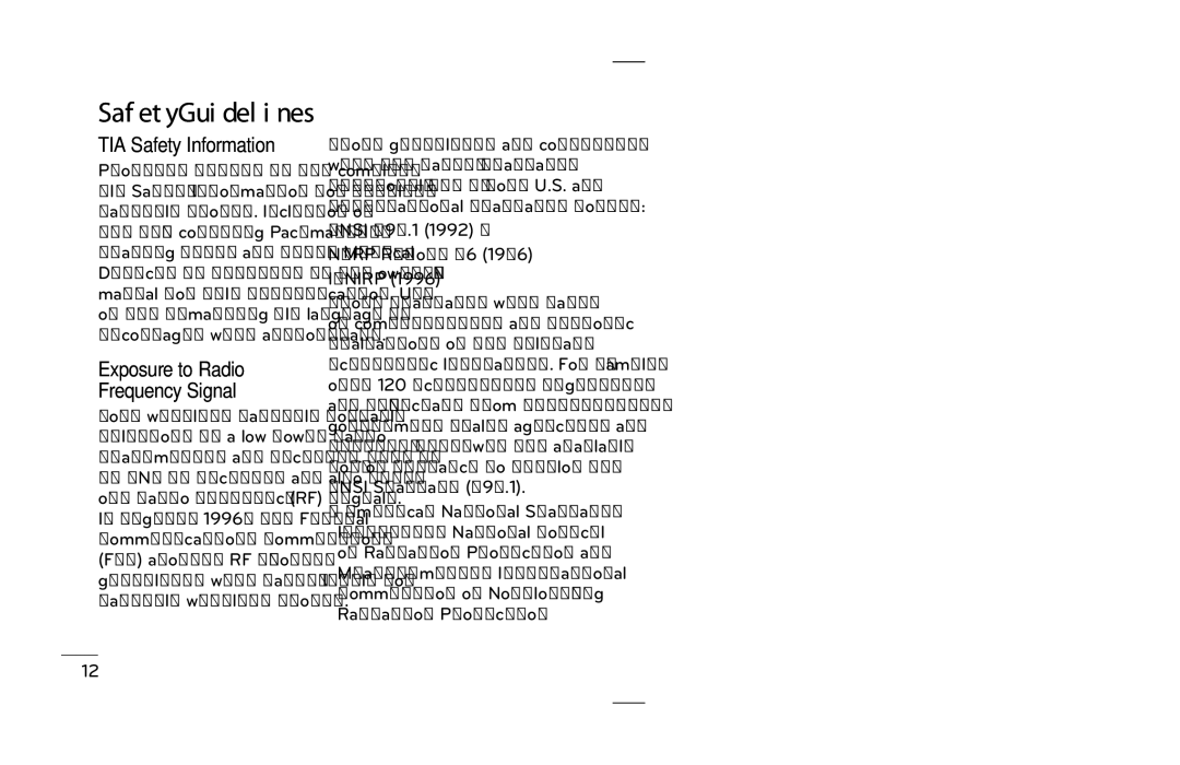 LG Electronics P690B manual Safety Guidelines, TIA Safety Information Exposure to Radio Frequency Signal 