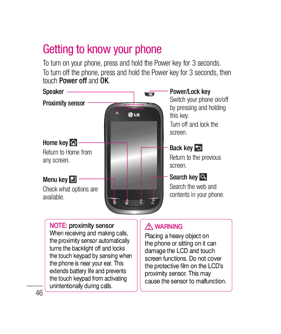 LG Electronics P690B manual Getting to know your phone 