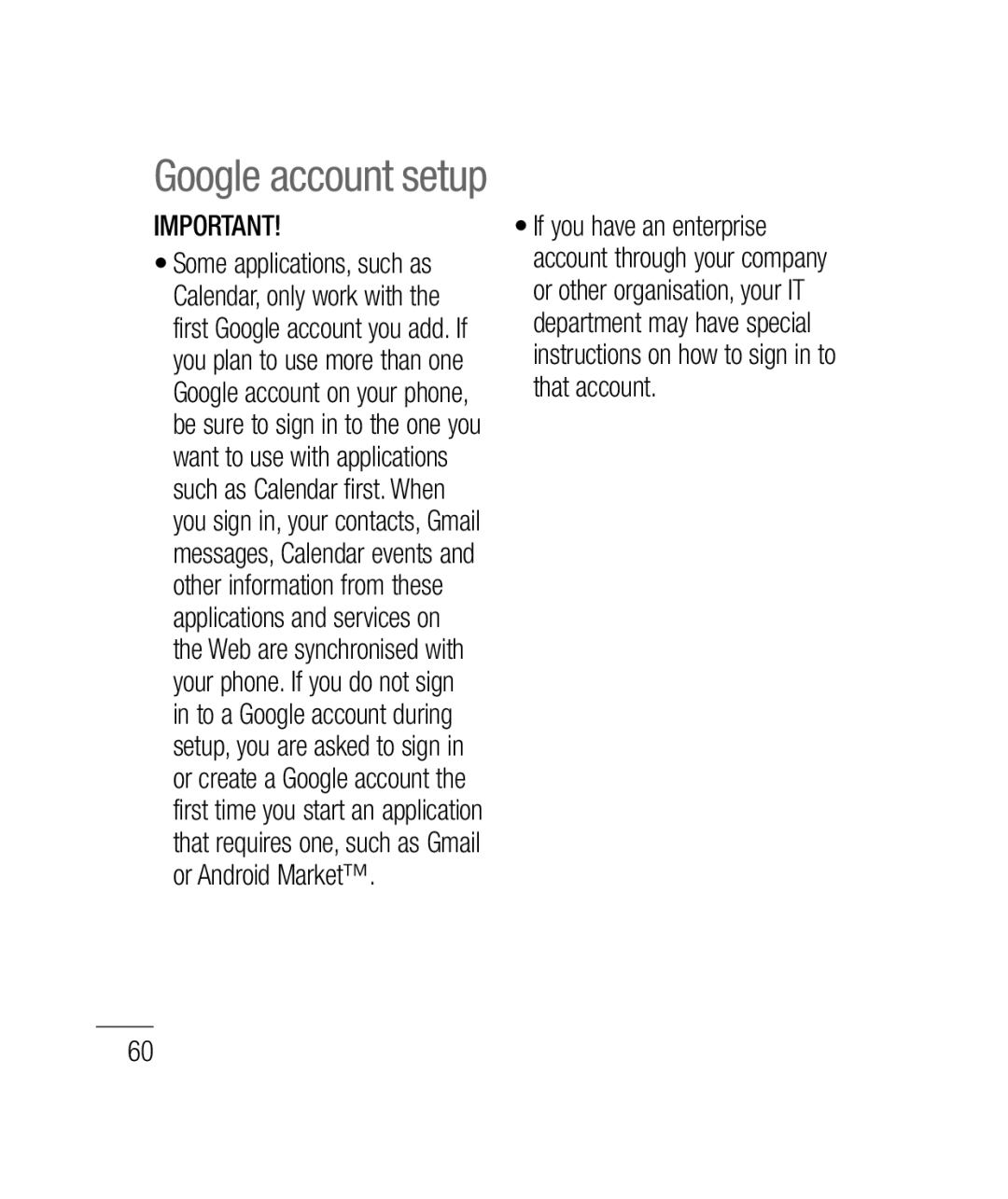 LG Electronics P690B manual Google account setup 