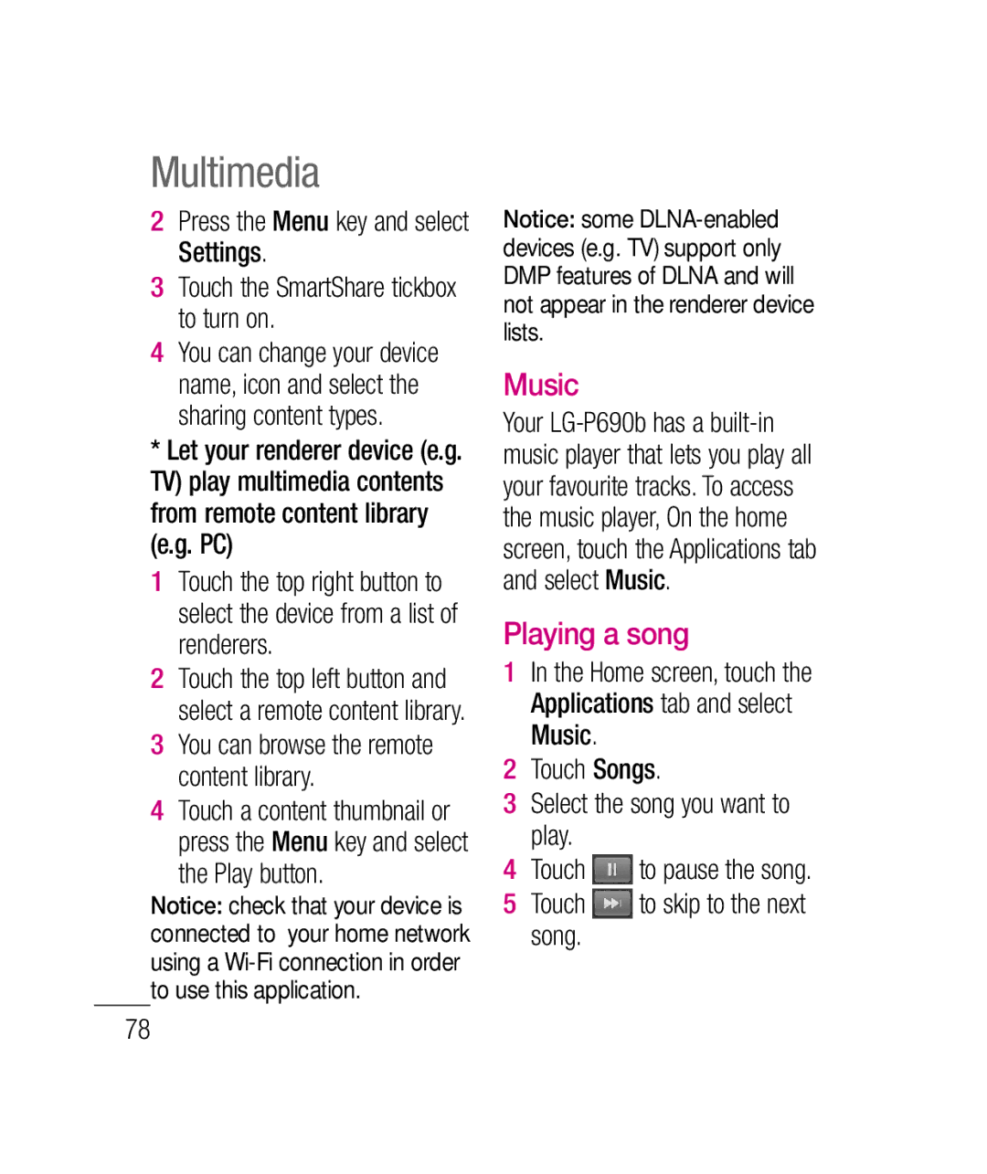 LG Electronics P690B manual Multimedia, Music, Playing a song, Play button, You can browse the remote content library 