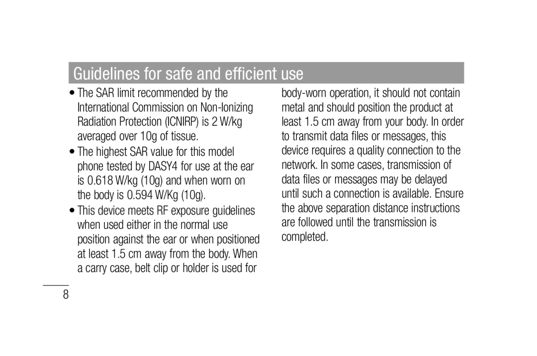 LG Electronics P880 manual Guidelines for safe and efﬁ cient use 