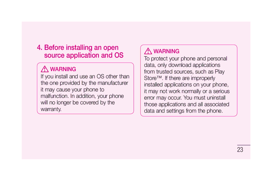 LG Electronics P880 manual Before installing an open source application and OS 