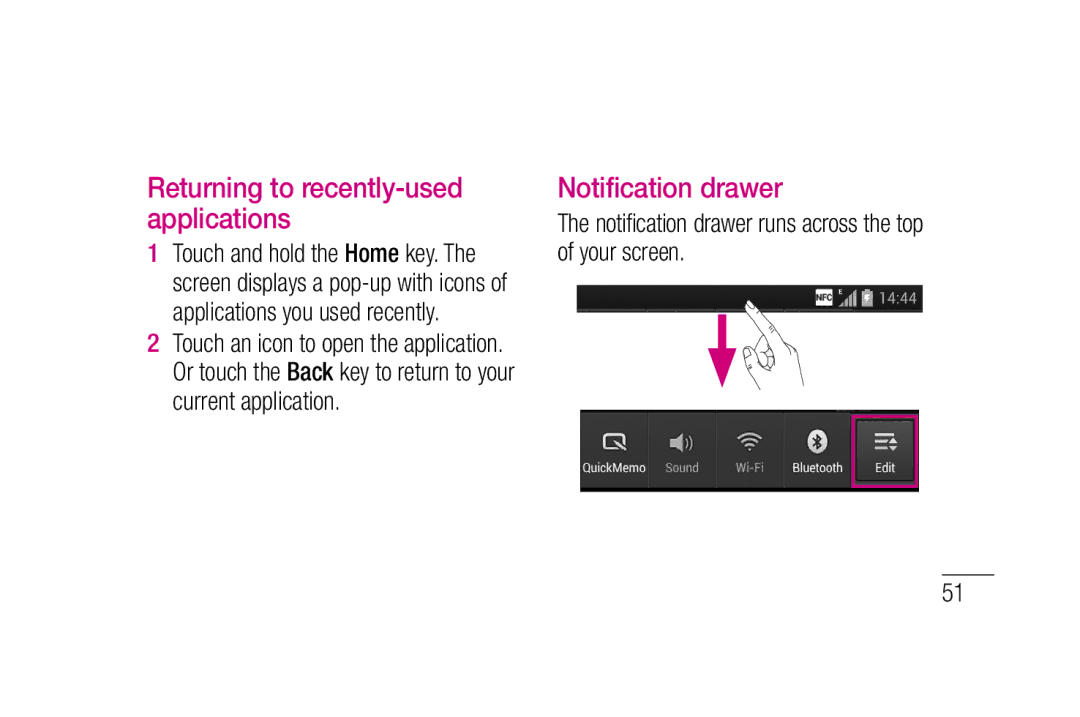 LG Electronics P880 manual Notification drawer runs across the top of your screen 