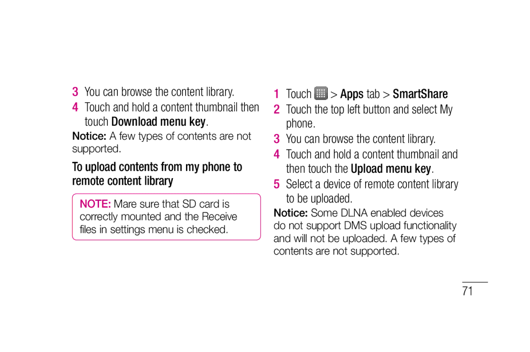 LG Electronics P880 manual Select a device of remote content library to be uploaded 