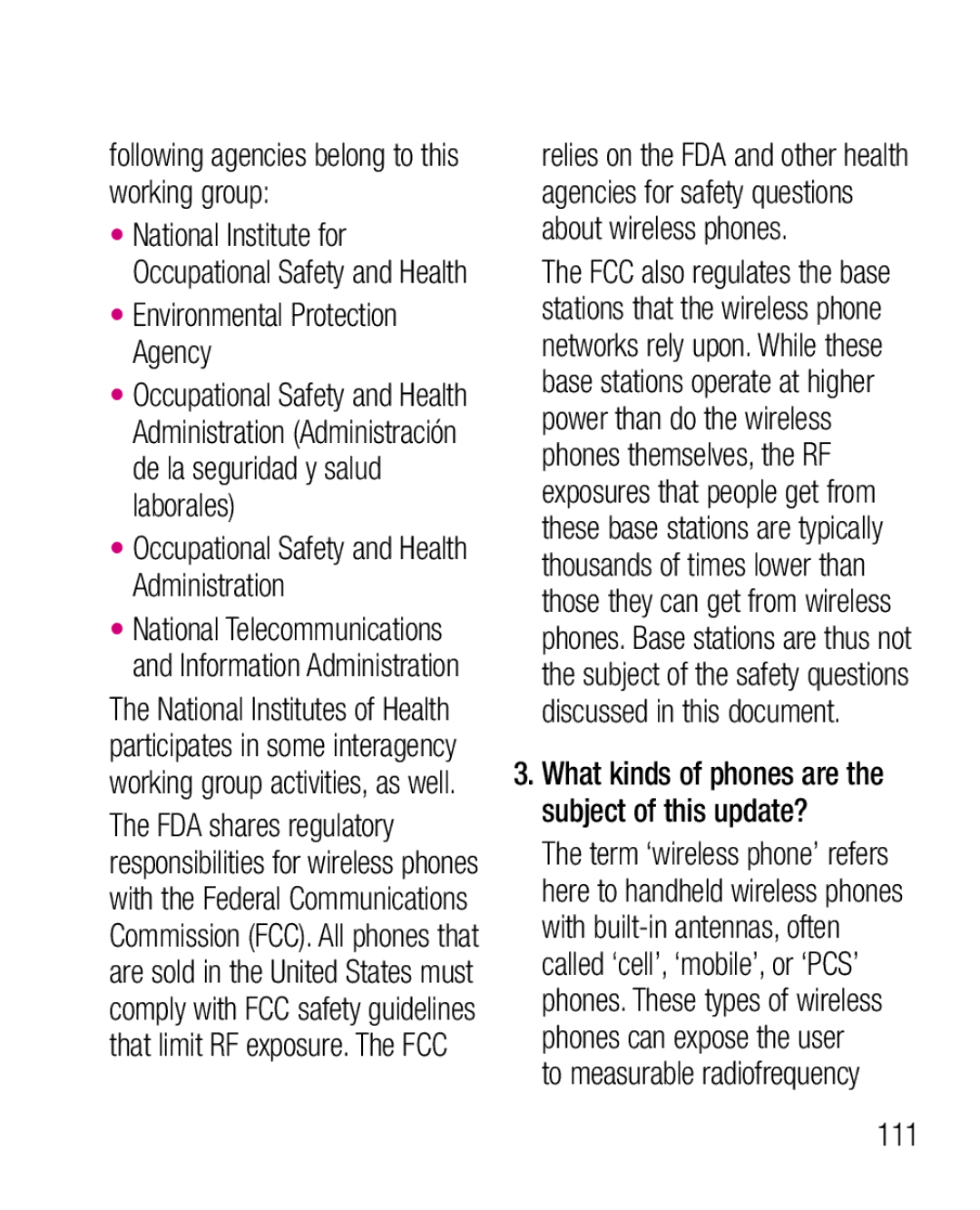 LG Electronics P925G manual Environmental Protection Agency, 111, To measurable radiofrequency 