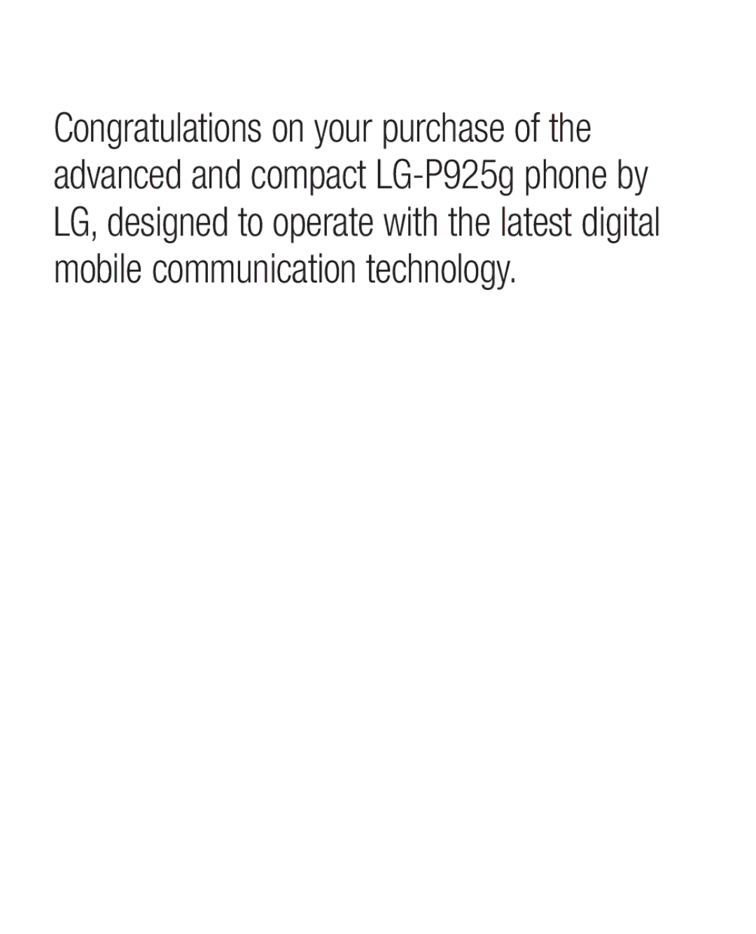 LG Electronics P925G manual 