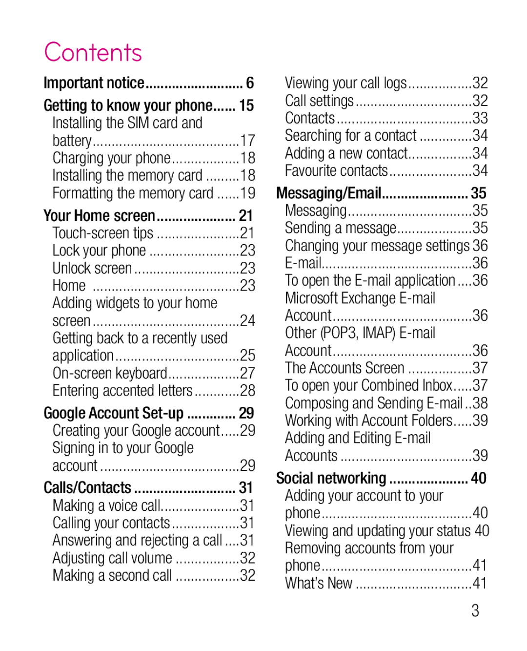 LG Electronics P925G manual Contents 