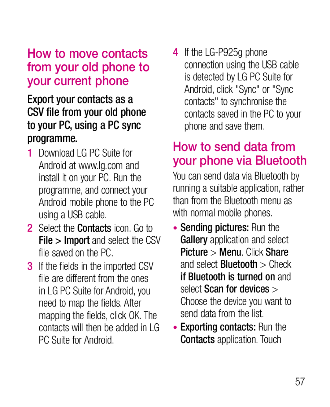 LG Electronics P925G manual How to send data from your phone via Bluetooth 