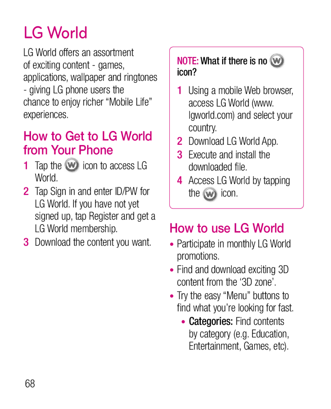 LG Electronics P925G manual How to use LG World, How to Get to LG World from Your Phone 