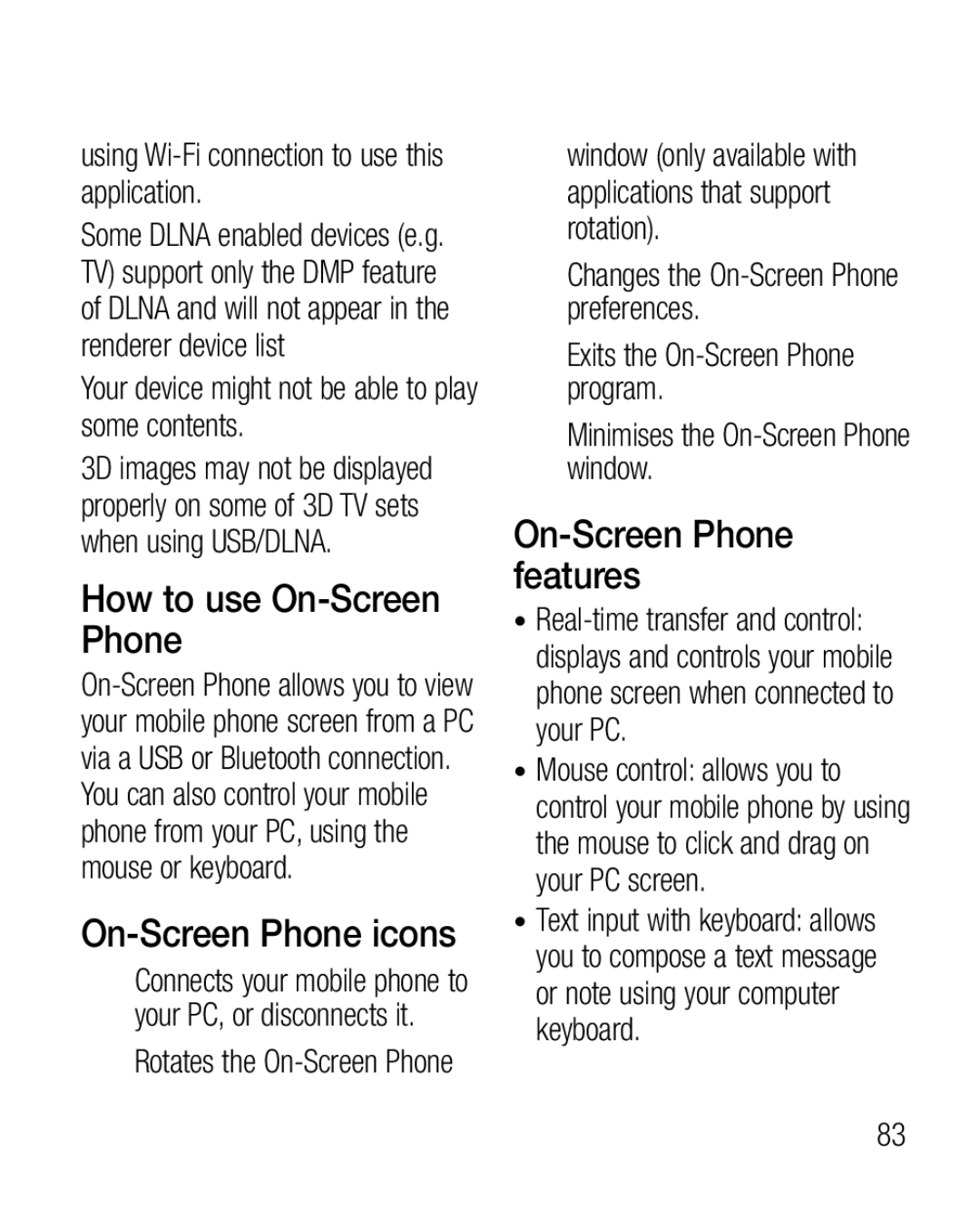 LG Electronics P925G manual How to use On-Screen Phone, On-Screen Phone icons, On-Screen Phone features 