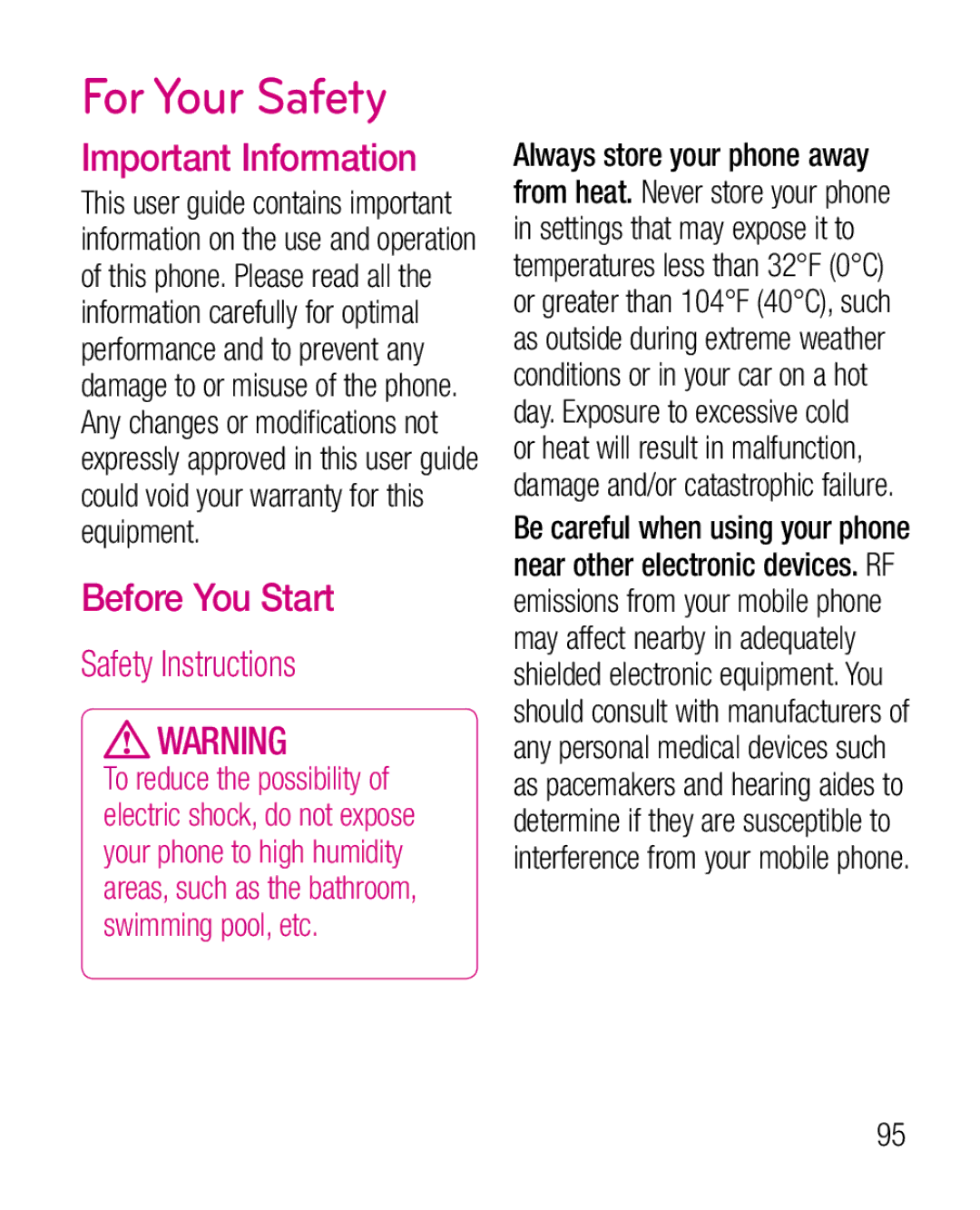 LG Electronics P925G manual For Your Safety, Important Information, Before You Start 